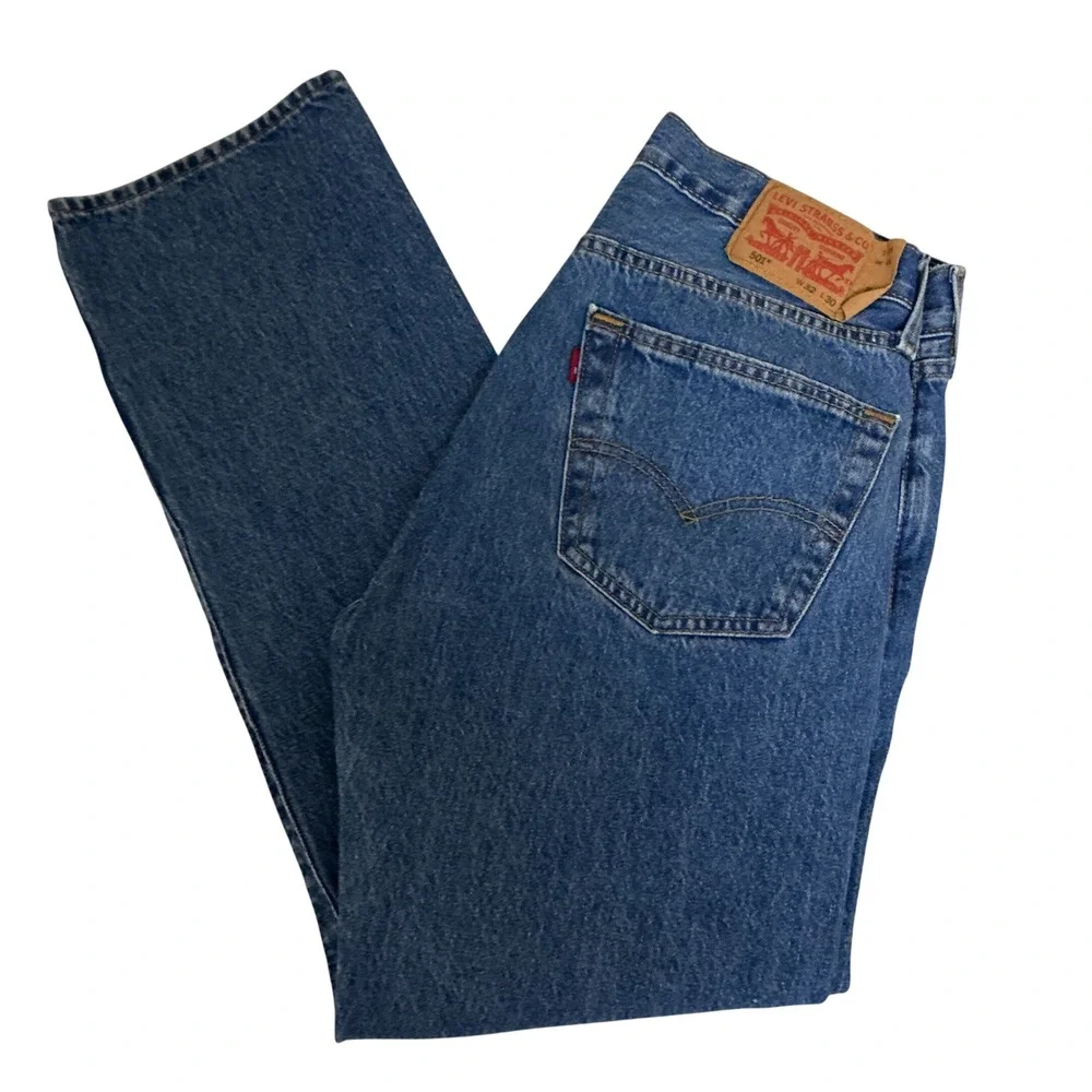 Levis 501 Original Fit Jeans Mens W32 L30 (L29.5) Blue Straight Leg Button Fly